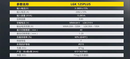 hg8868皇冠国际LGK125PLUS等离子切割机参数